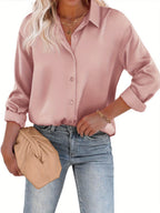 Satijnen Blouse Met Knoopsluiting En Lange Mouwen Elegante