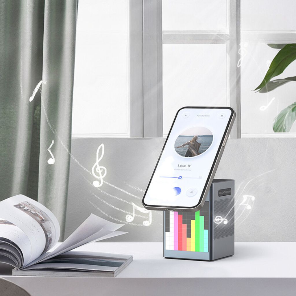 3-in-1 Magnetische Oplader met Alarmklok & Bluetooth Speaker voor Apple