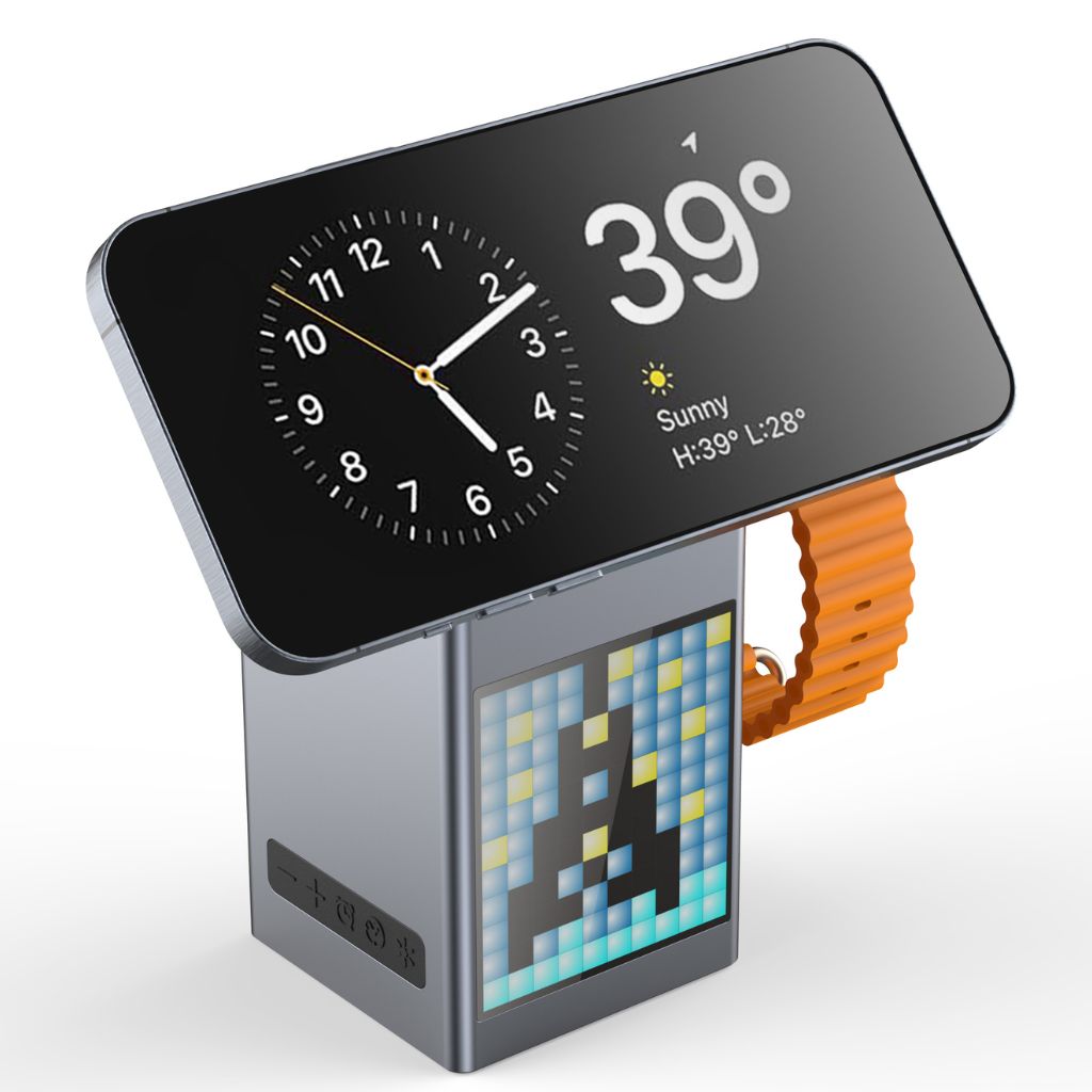 3-in-1 Magnetische Oplader met Alarmklok & Bluetooth Speaker voor Apple