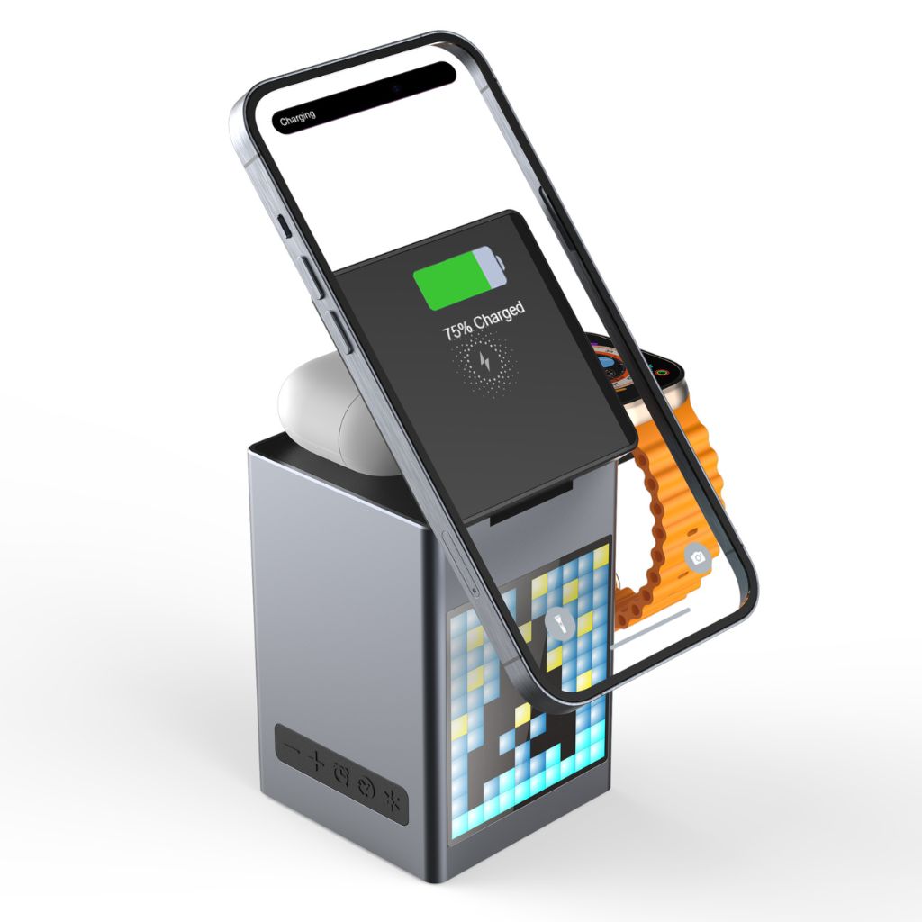 3-in-1 Magnetische Oplader met Alarmklok & Bluetooth Speaker voor Apple