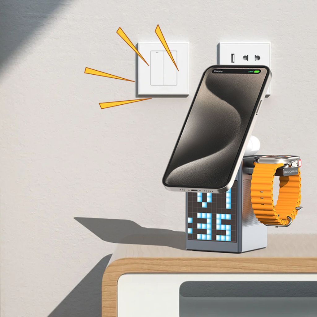 3-in-1 Magnetische Oplader met Alarmklok & Bluetooth Speaker voor Apple