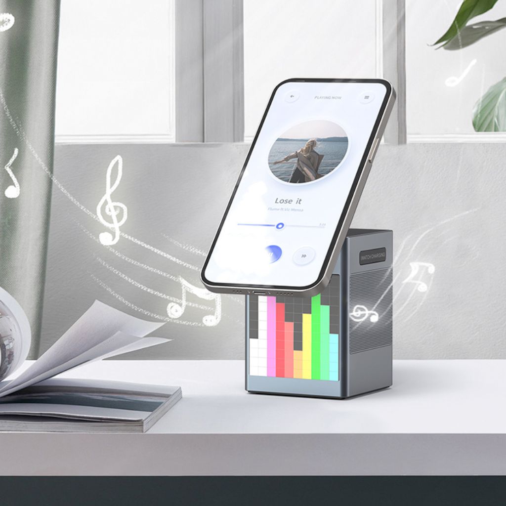 3-in-1 Magnetische Oplader met Alarmklok & Bluetooth Speaker voor Apple