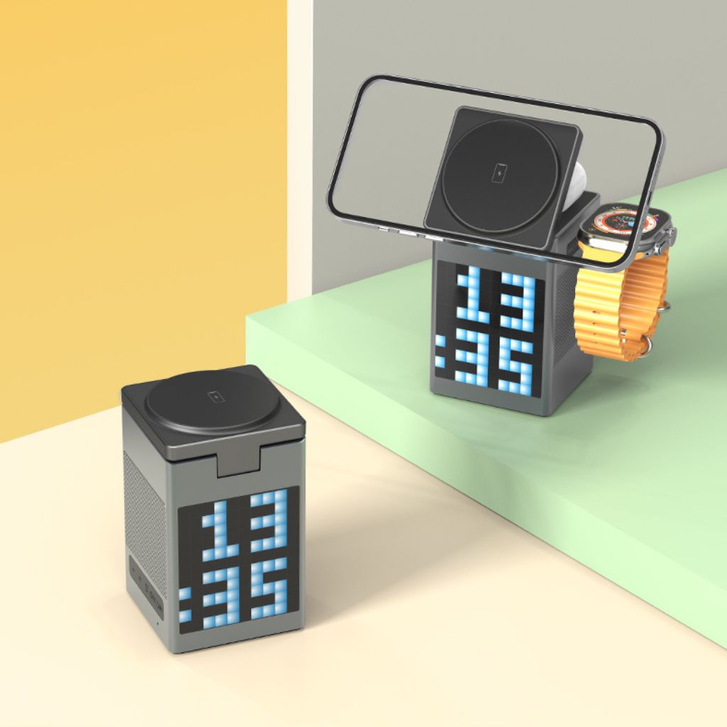 3-in-1 Magnetische Oplader met Alarmklok & Bluetooth Speaker voor Apple