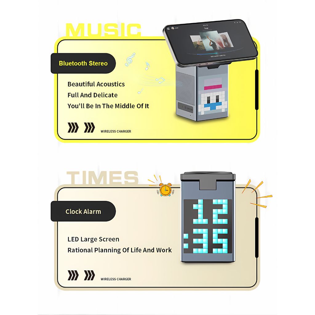 3-in-1 Magnetische Oplader met Alarmklok & Bluetooth Speaker voor Apple