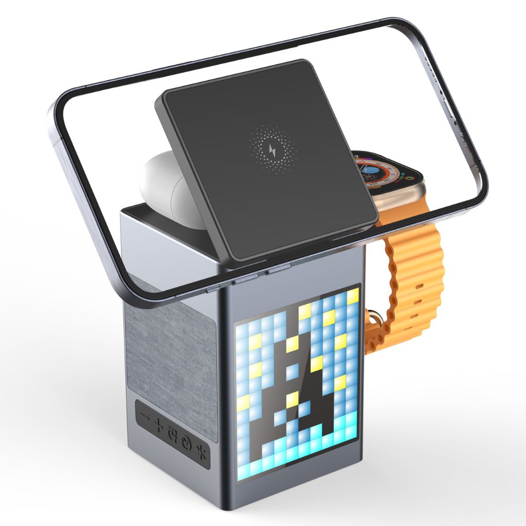 3-in-1 Magnetische Oplader met Alarmklok & Bluetooth Speaker voor Apple