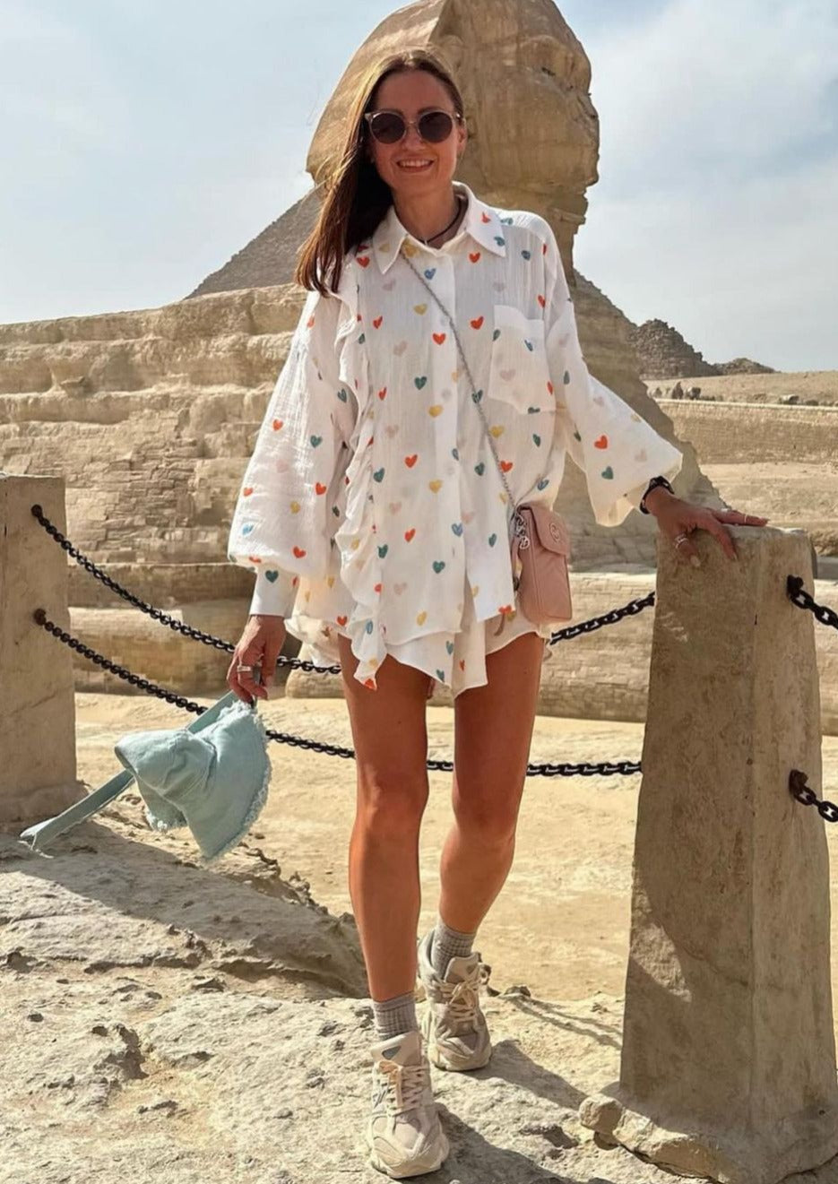 Francesca Set Hartprint Katoenen Overhemd en Shorts Set Chic