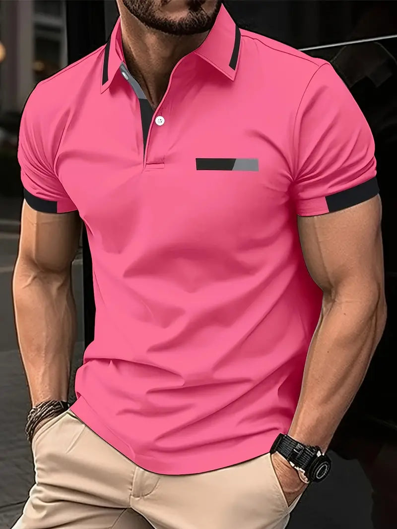 Heren T Shirt Blauw M Katoen Kleurblok Casual Sportstijl-1