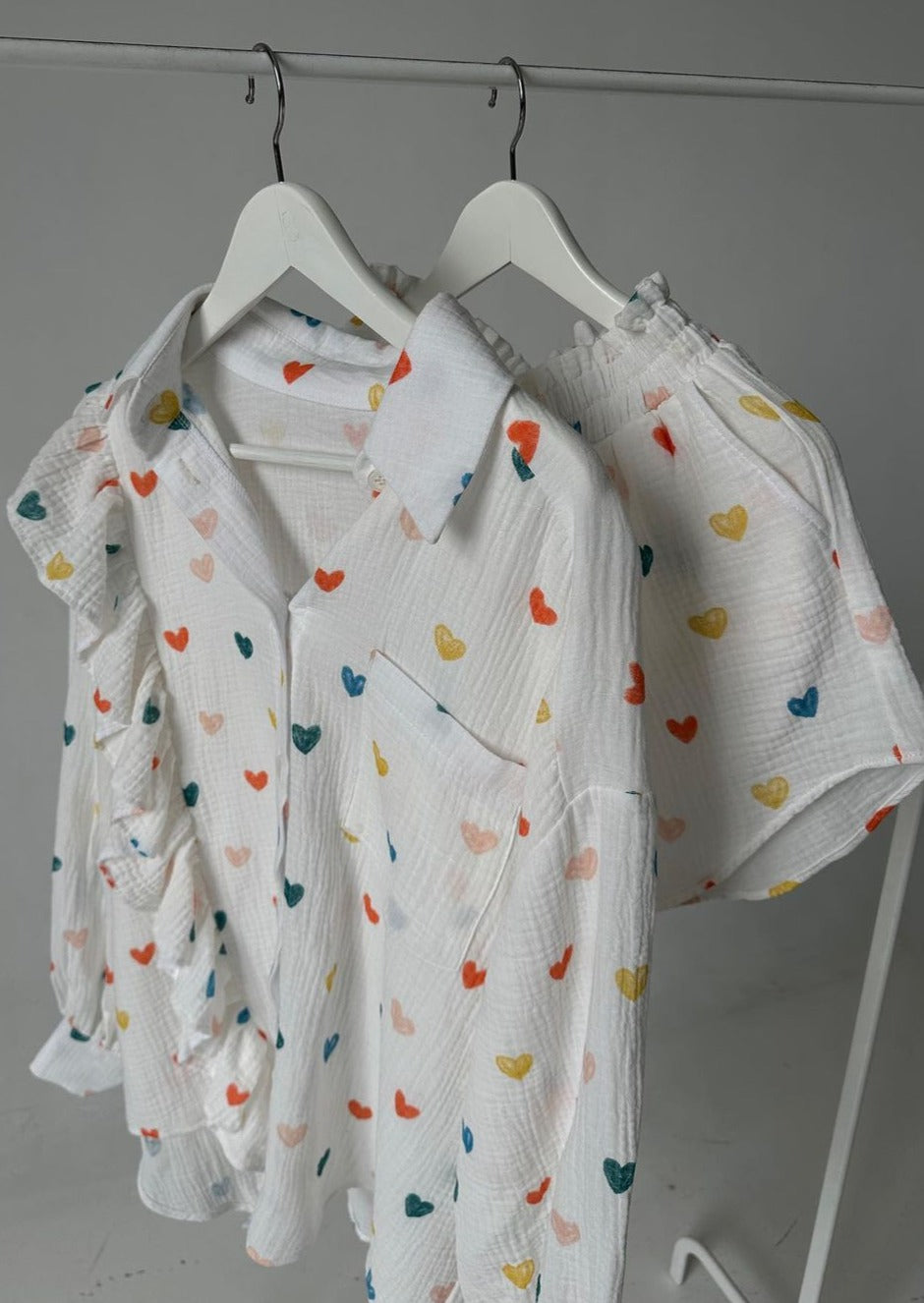 Francesca Set Hartprint Katoenen Overhemd en Shorts Set Chic