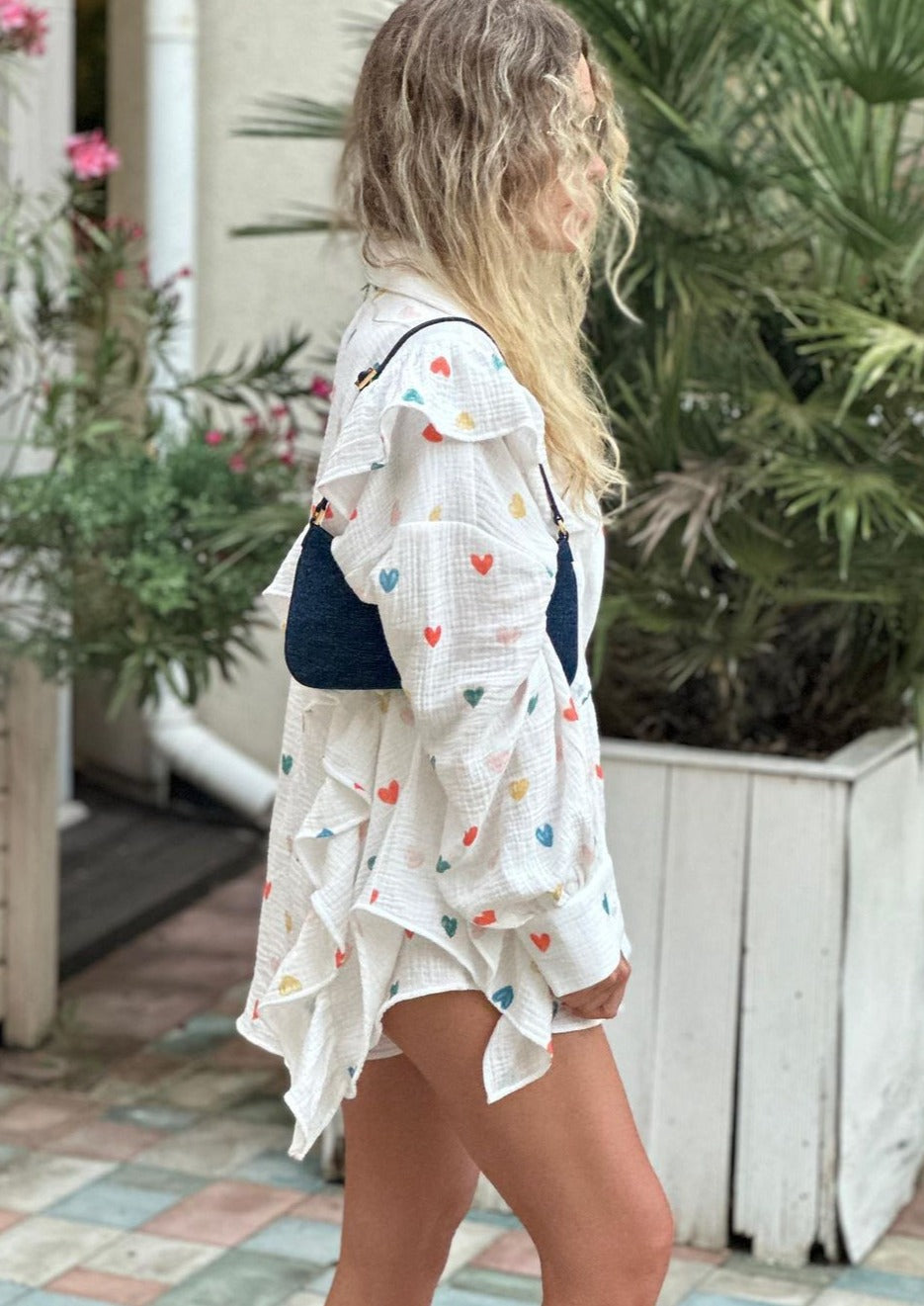 Francesca Set Hartprint Katoenen Overhemd en Shorts Set Chic