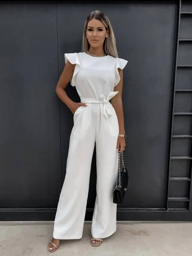 Jumpsuit met Vlindermouwen en Brede Pijpen – Elegant & Veelzijdig