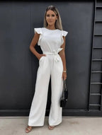 Jumpsuit met Vlindermouwen en Brede Pijpen – Elegant & Veelzijdig