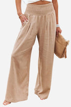 Dames Wijde Pantalon Hoge Taille met Smock Lichtgewicht en Vloeiende Pasvorm voor Comfortabele Casual en Formele Gelegenheden