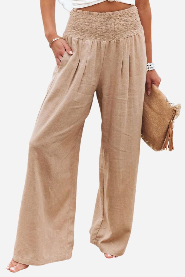 Dames Wijde Pantalon Hoge Taille met Smock Lichtgewicht en Vloeiende Pasvorm voor Comfortabele Casual en Formele Gelegenheden