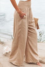Dames Wijde Pantalon Hoge Taille met Smock Lichtgewicht en Vloeiende Pasvorm voor Comfortabele Casual en Formele Gelegenheden