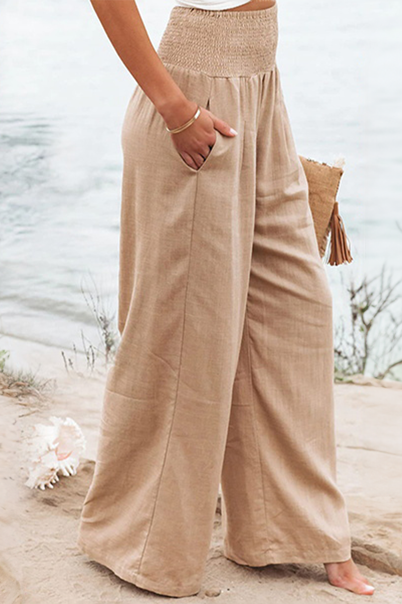 Dames Wijde Pantalon Hoge Taille met Smock Lichtgewicht en Vloeiende Pasvorm voor Comfortabele Casual en Formele Gelegenheden