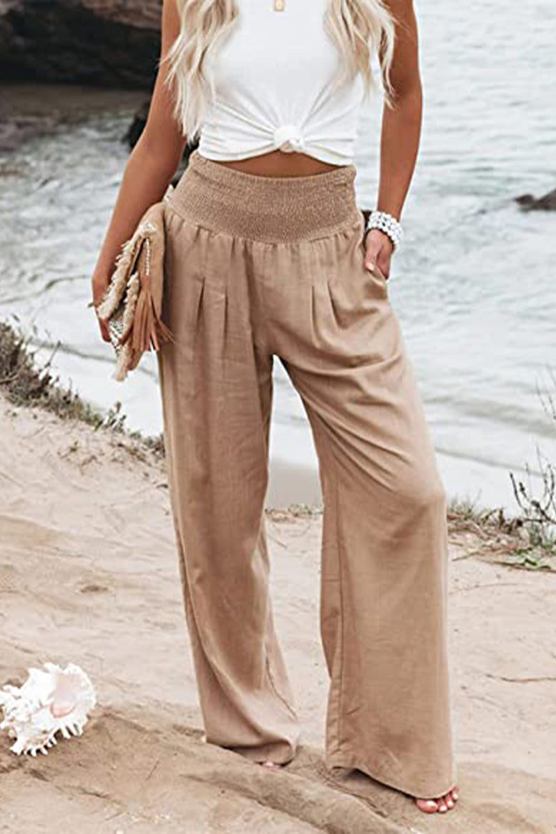 Dames Wijde Pantalon Hoge Taille met Smock Lichtgewicht en Vloeiende Pasvorm voor Comfortabele Casual en Formele Gelegenheden