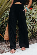 Dames Wijde Pantalon Hoge Taille met Smock Lichtgewicht en Vloeiende Pasvorm voor Comfortabele Casual en Formele Gelegenheden