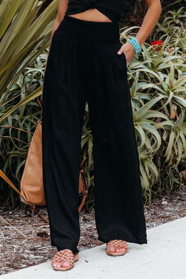 Dames Wijde Pantalon Hoge Taille met Smock Lichtgewicht en Vloeiende Pasvorm voor Comfortabele Casual en Formele Gelegenheden