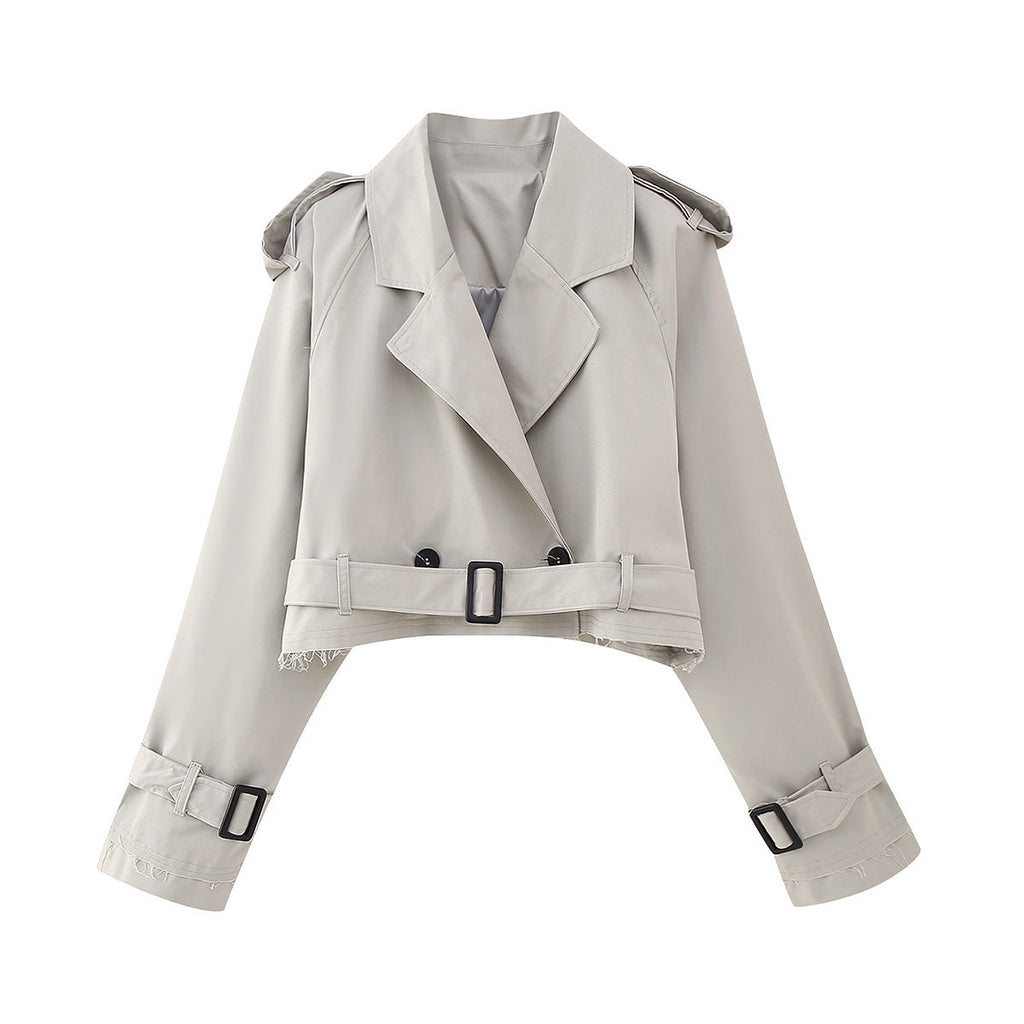 Dames Cropped Trenchcoat Relaxed Fit Dubbelknop Boxy