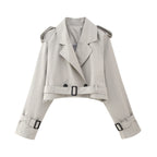 Dames Cropped Trenchcoat Relaxed Fit Dubbelknop Boxy