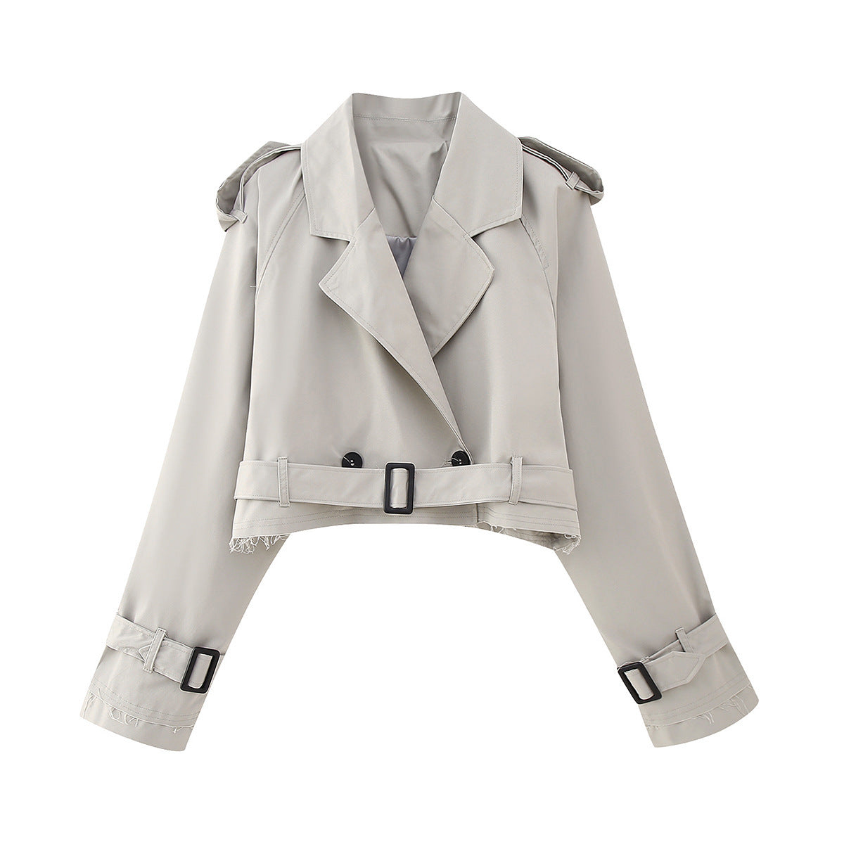 Dames Cropped Trenchcoat Relaxed Fit Dubbelknop Boxy