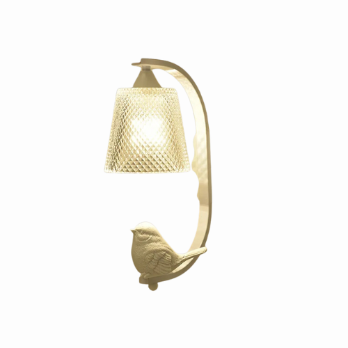 BirdLuxe - Elegante Wandlamp met Vogelontwerp – Hout en Glas voor Slaapkamer