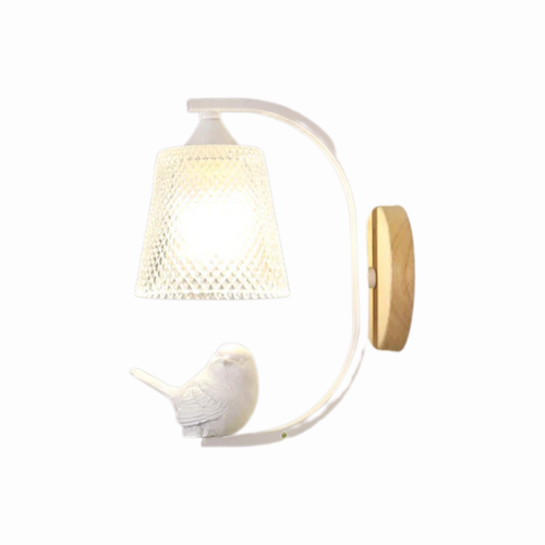 BirdLuxe - Elegante Wandlamp met Vogelontwerp – Hout en Glas voor Slaapkamer