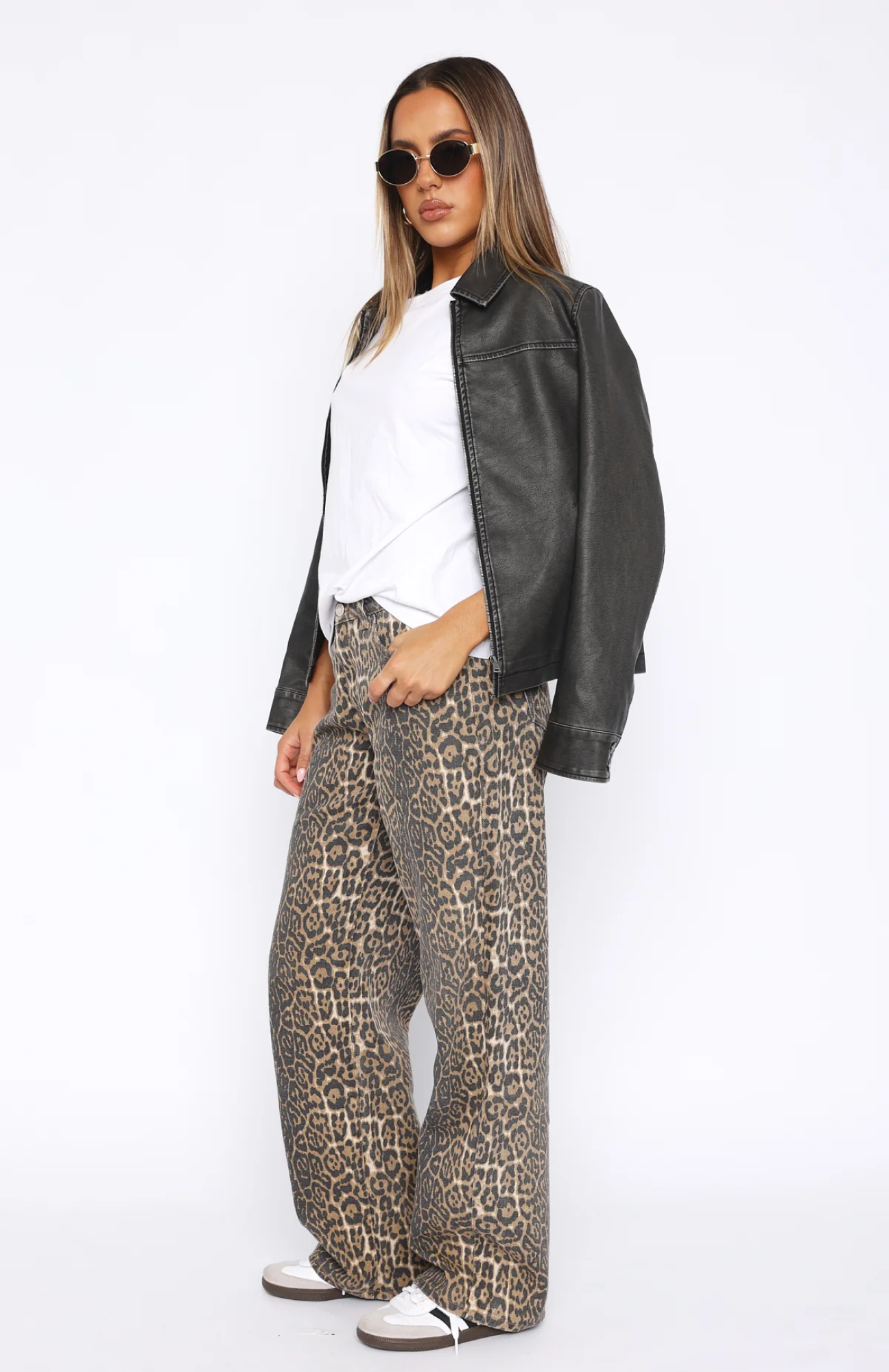 Lola Lage Taille Wijde Pijpen Luipaard Jeans voor Dames