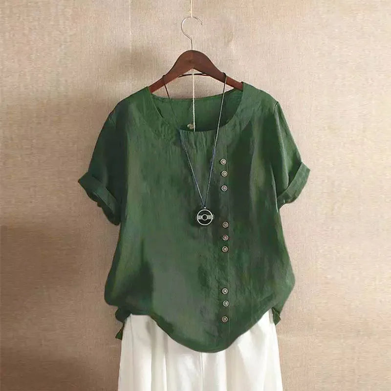 Verana – Elegante Katoenen Blouse met Korte Mouwen en Knoopdetails