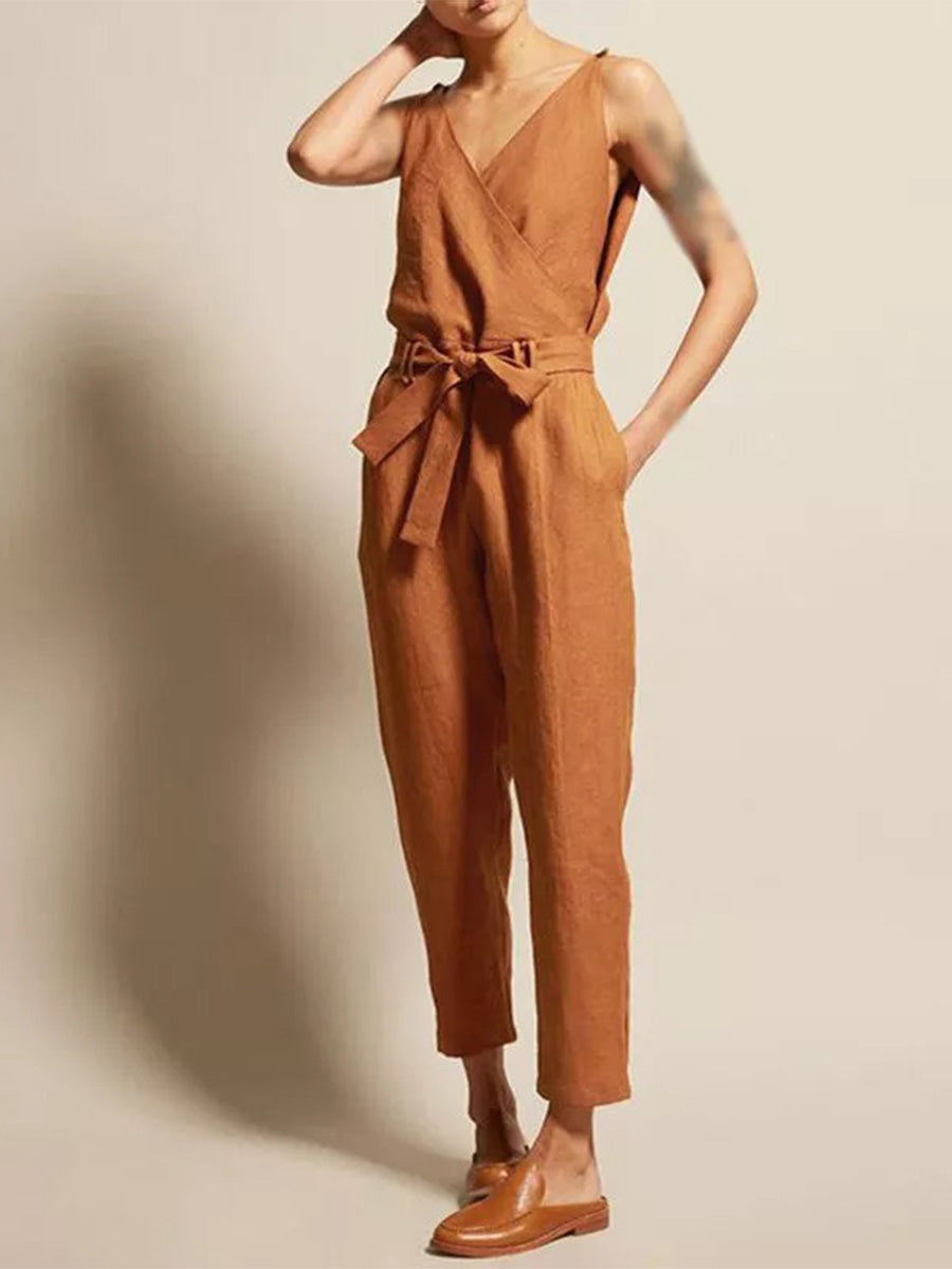 V-hals Casual Jumpsuit Met Ceintuur