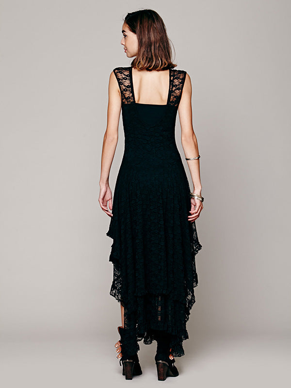 Franse Romantische Ongelijke Zoom Kant Maxi Jurk