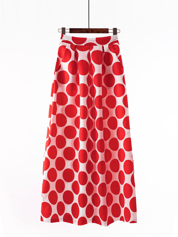 Elegante Franse Stijl Retro Hoge Taille Polka Dot Maxi Rok