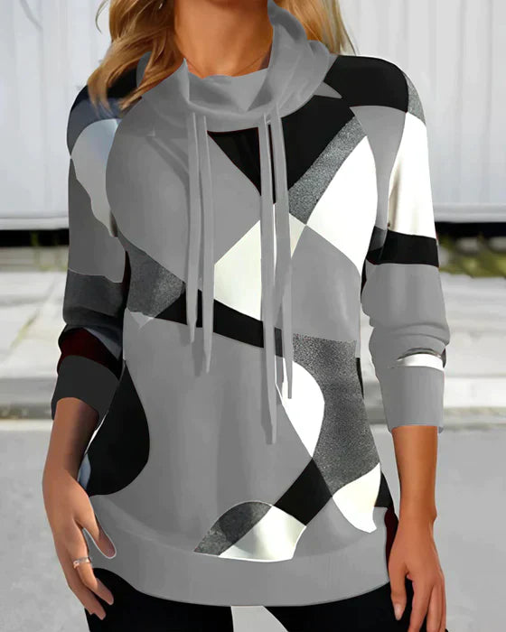 Hoodie Met Hoge Kraag En Contrastkleur Zacht Materiaal