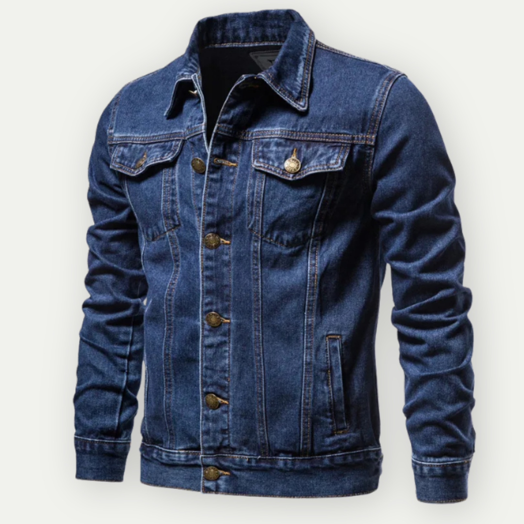 Denim Spijkerjas met Knoopsluiting - Indigo-gewassen met puntkraag