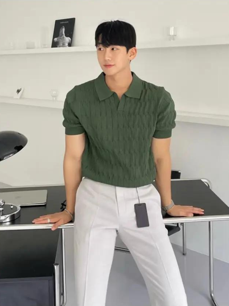 Heren Poloshirt Blauw Maat M Katoen Korte Mouwen-5