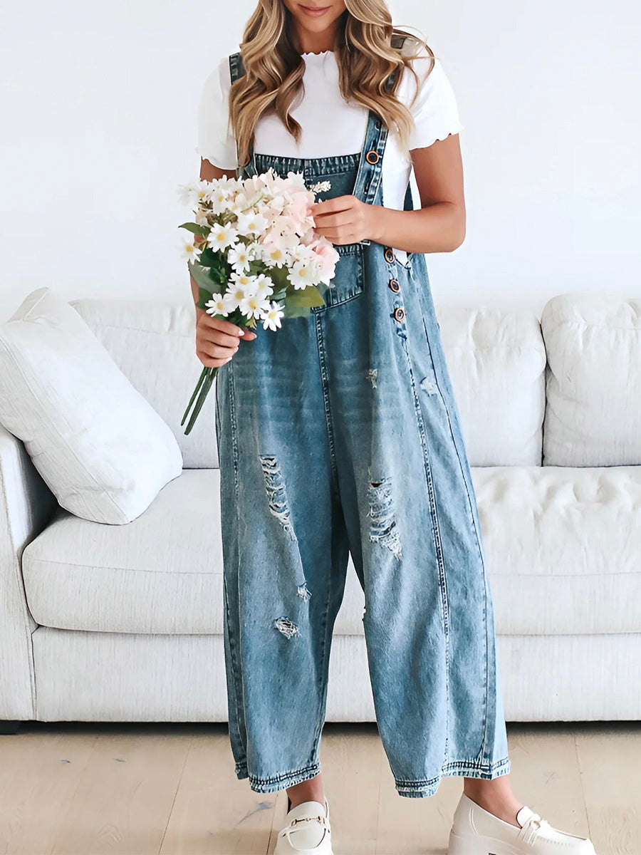 Losse Pas Versleten Denim Overalls