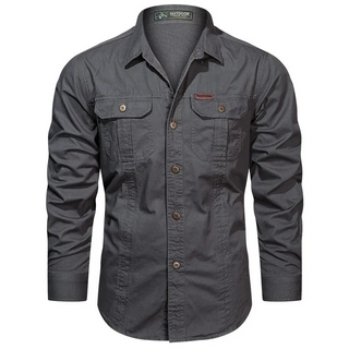 Heren Utility Shirt Met Borstzakken Lange Mouwen En Knoopsluiting Voor Comfortabele Stijl En Functionaliteit