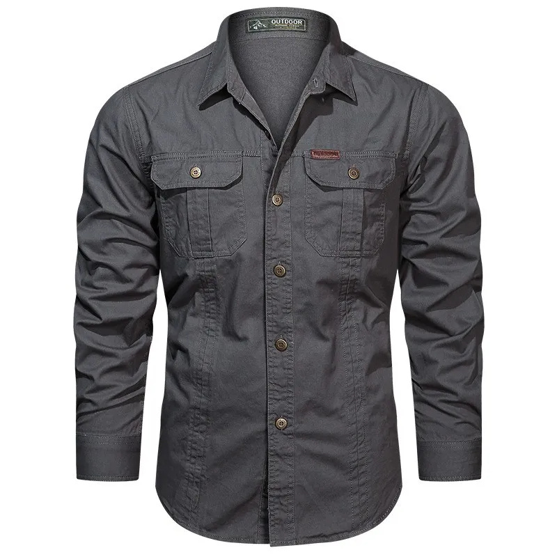 Heren Utility Shirt Met Borstzakken Lange Mouwen En Knoopsluiting Voor Comfortabele Stijl En Functionaliteit