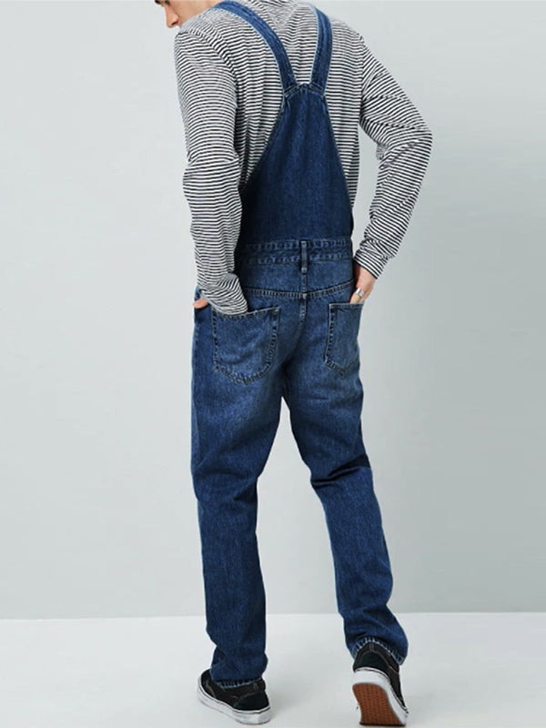 Heren Slim Fit Bretels Gewassen Denim Overalls
