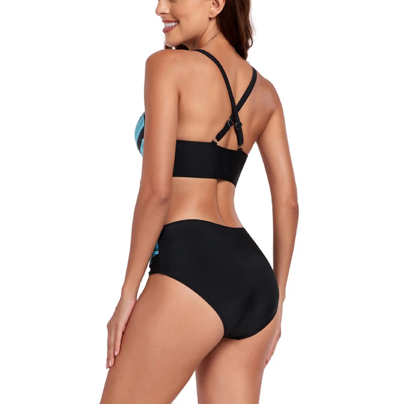 Hoge Taille Bikini Set Dames met Modieuze Print en Draadloos Design voor Comfort en Stijl tijdens Zomeractiviteiten