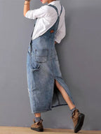 Rug Splits Versleten Denim Overalls Jurk