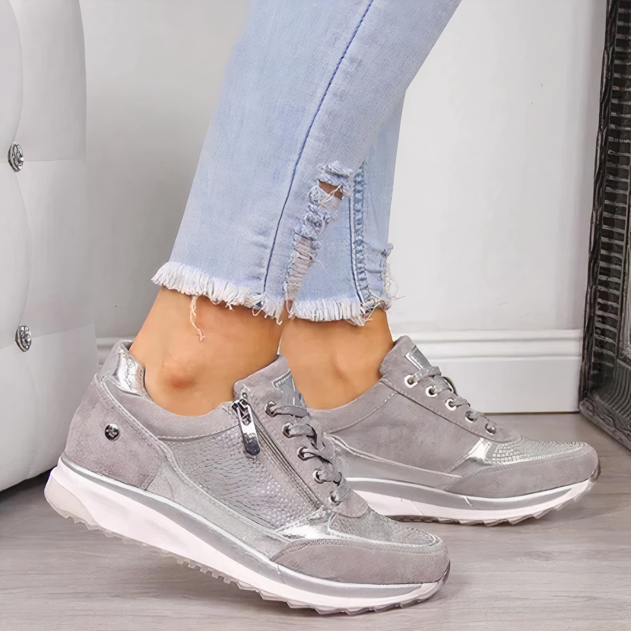 Comfortabele Dames Sneakers Met Veters En Rits