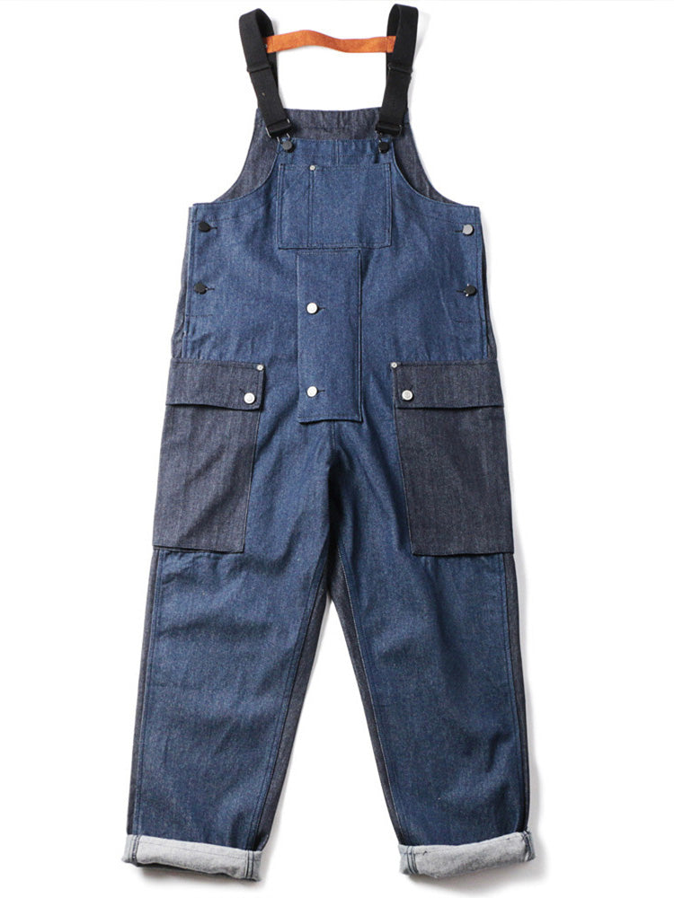 Baggy Denim Overalls met Kleur Gecoördineerde Zak