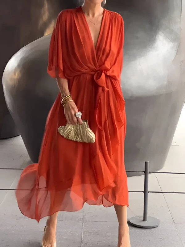 Seraphina | Tidless Wrap Midi Jurk in Elegant Ontwerp