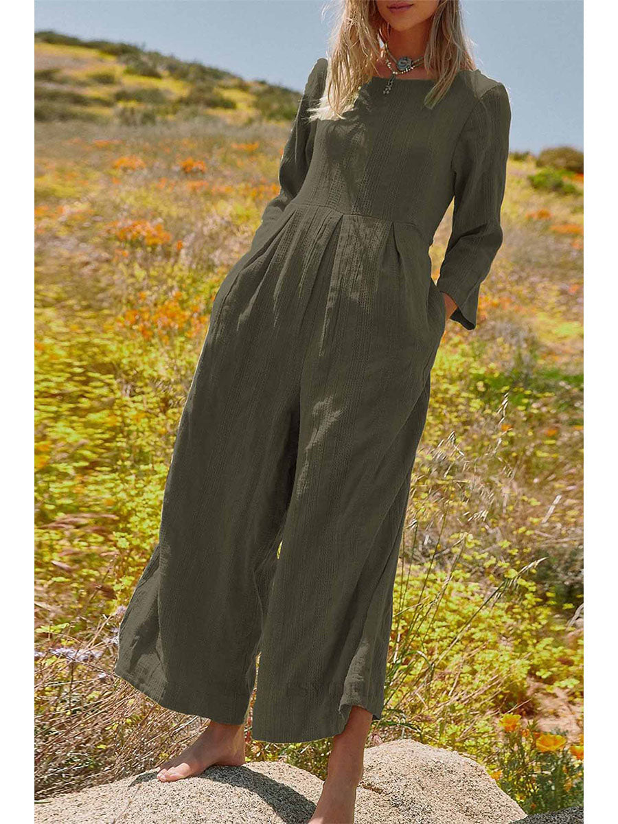 Dames U-Hals Achter Lange Mouw Jumpsuit
