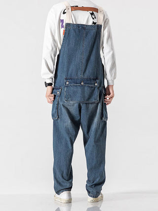 Versleten Denim Draagriemen Multi-Pocket Overalls
