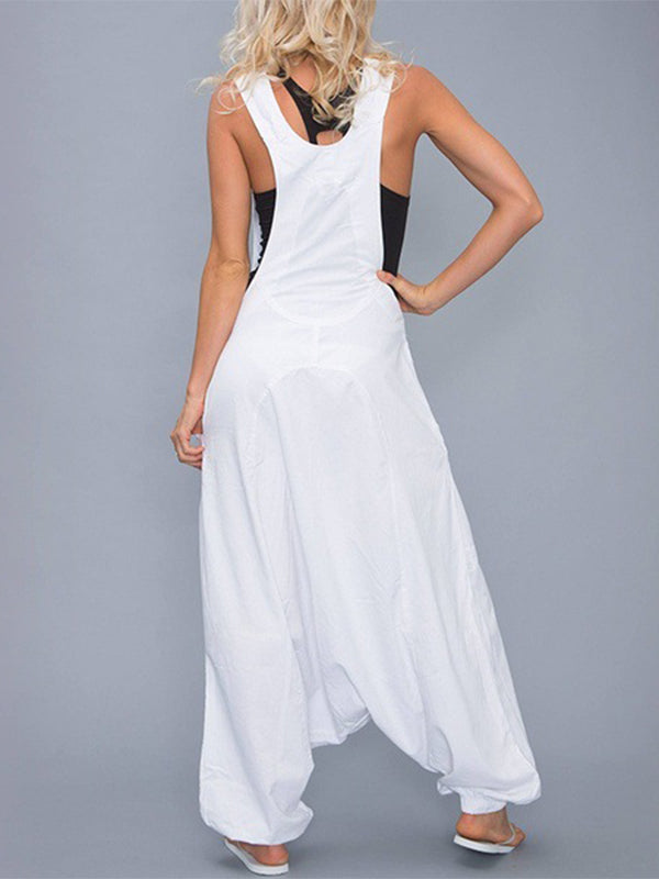 Dames U-hals Mouwloze Harem Wijde Pijpen Jumpsuit