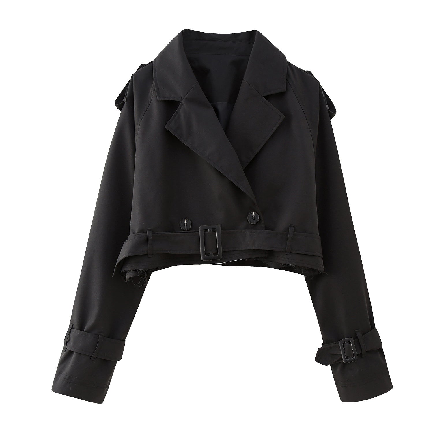 Dames Cropped Trench Coat Relaxed Fit Dubbelzijdig Mouwen