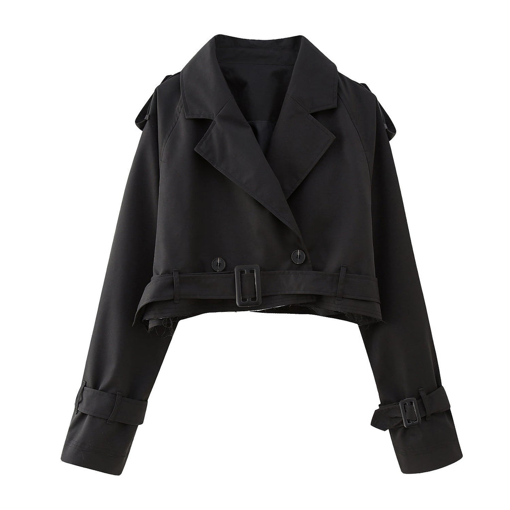 Dames Cropped Trenchcoat Relaxed Fit Dubbelknop Boxy