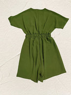 V-hals Korte Mouwen Romper Geplooide Taille Jumpsuit voor Dames Lente en Zomer Mode